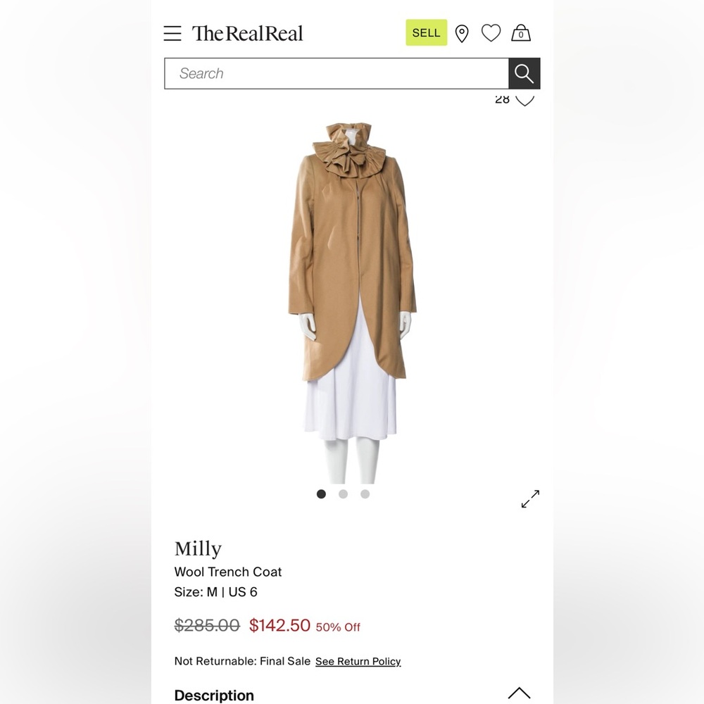 Milly Camel Wool Coat Size 2
